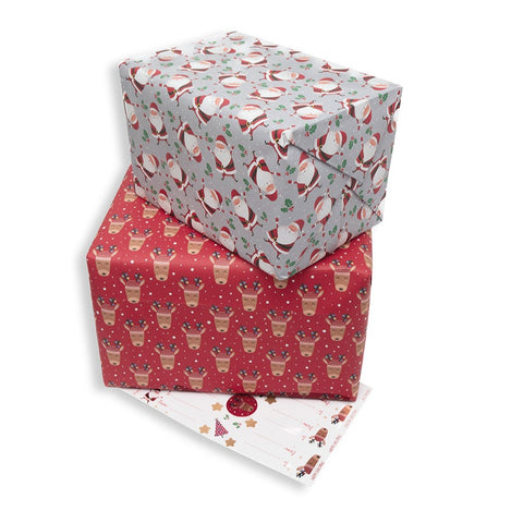 Santa and Reindeer wrapping paper - eco packaged